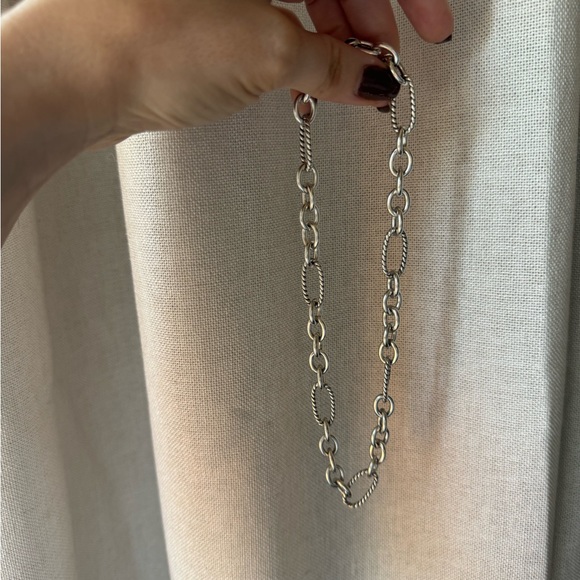 DAVID YURMAN Vintage 16” Figaro Chain Sterling Silver / 18k Gold Logo Charm - Picture 6 of 9